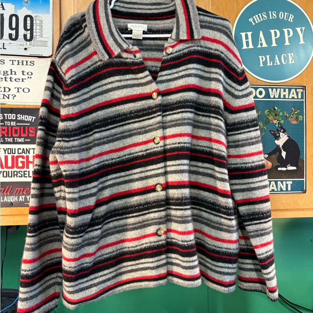 Studio Works Striped Cardigan - Black, Red, Gray